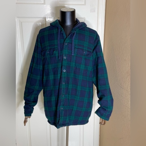 LL Bean Hoodie Mens X Large Green Flannel Shacket Fleece Lined Traditional Fit‌‍ - Picture 2 of 13